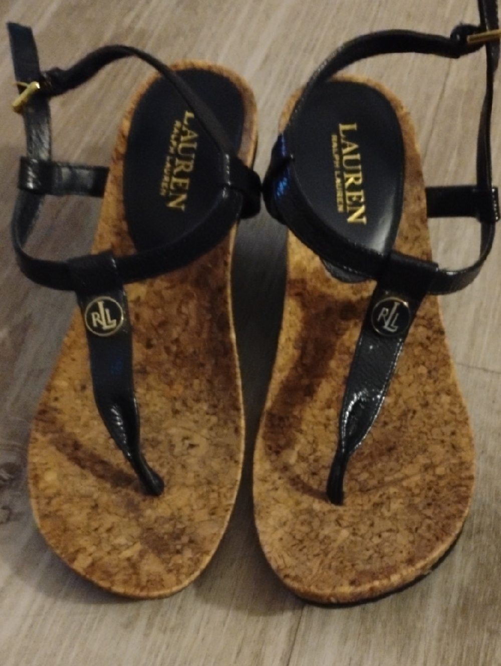 Lauren Ralph Lauren Black Leather Thong Cork Sandals✨